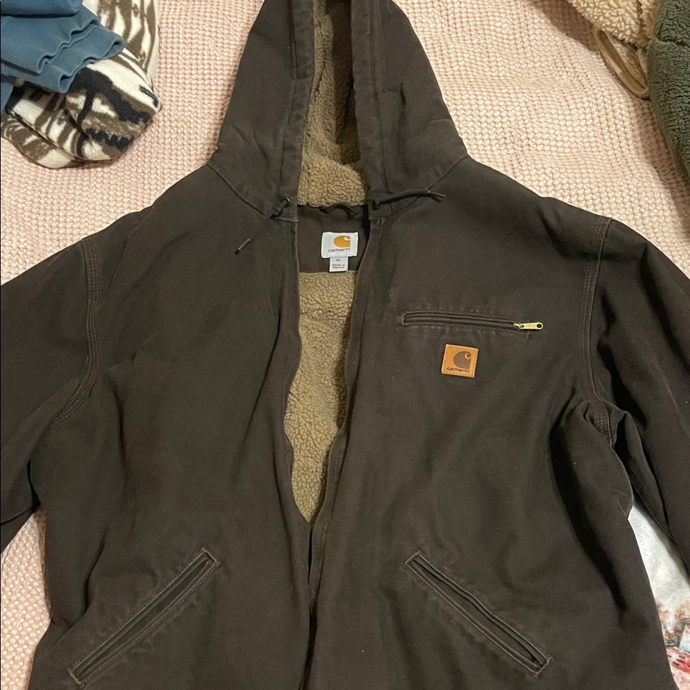 Carhartt J141 DKB Sandstone Jacket Sherpa Lined XL worn 2-3 times